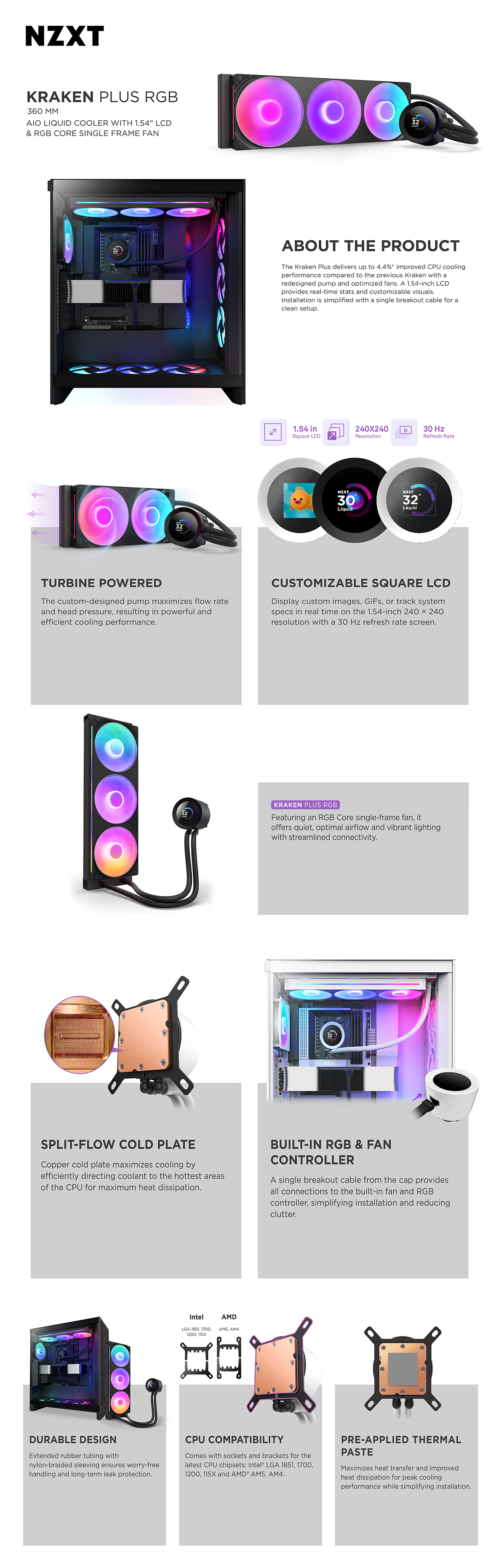 NZXT Kraken Plus 360 RGB Black CPU Cooler
