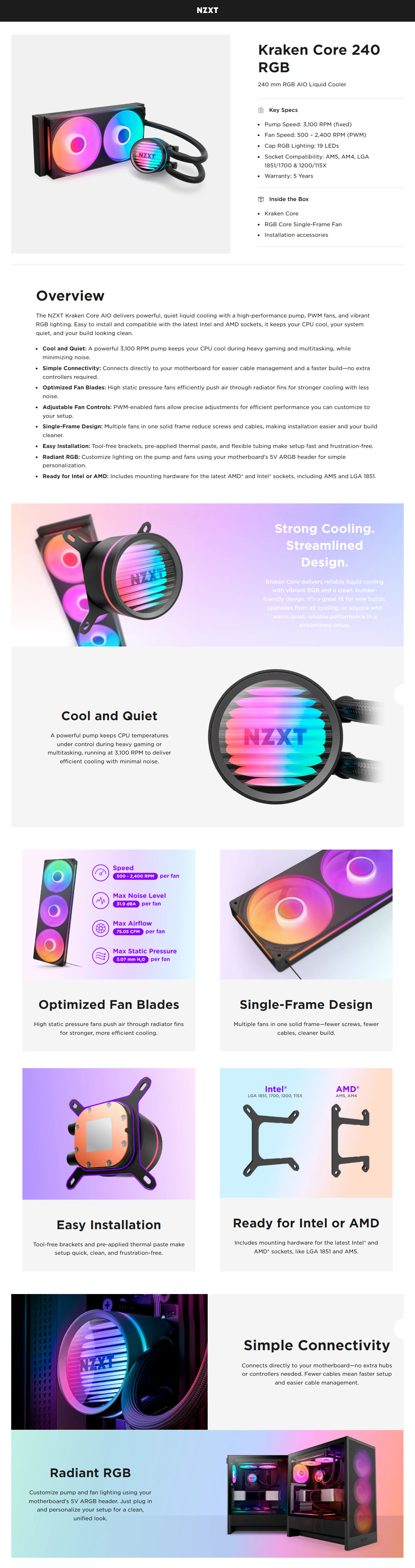 NZXT KRAKEN CORE RGB 240 AIO CPU Cooler