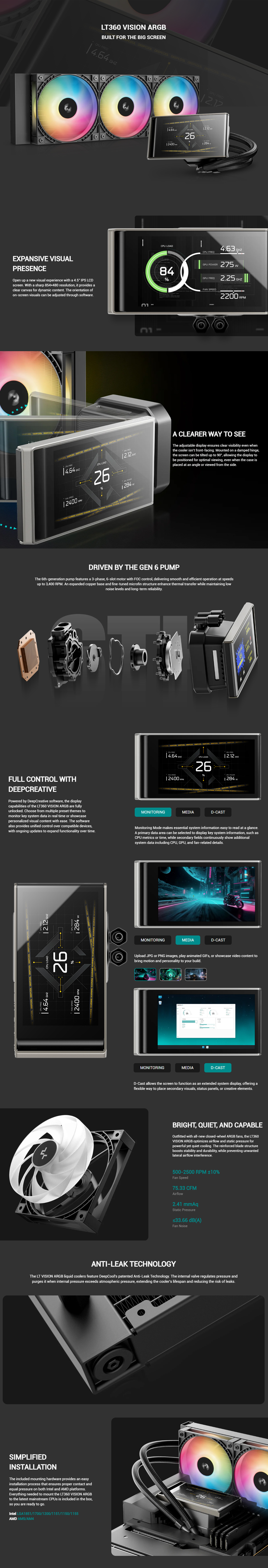 DeepCool LT360 VISION ARGB AIO CPU Cooler