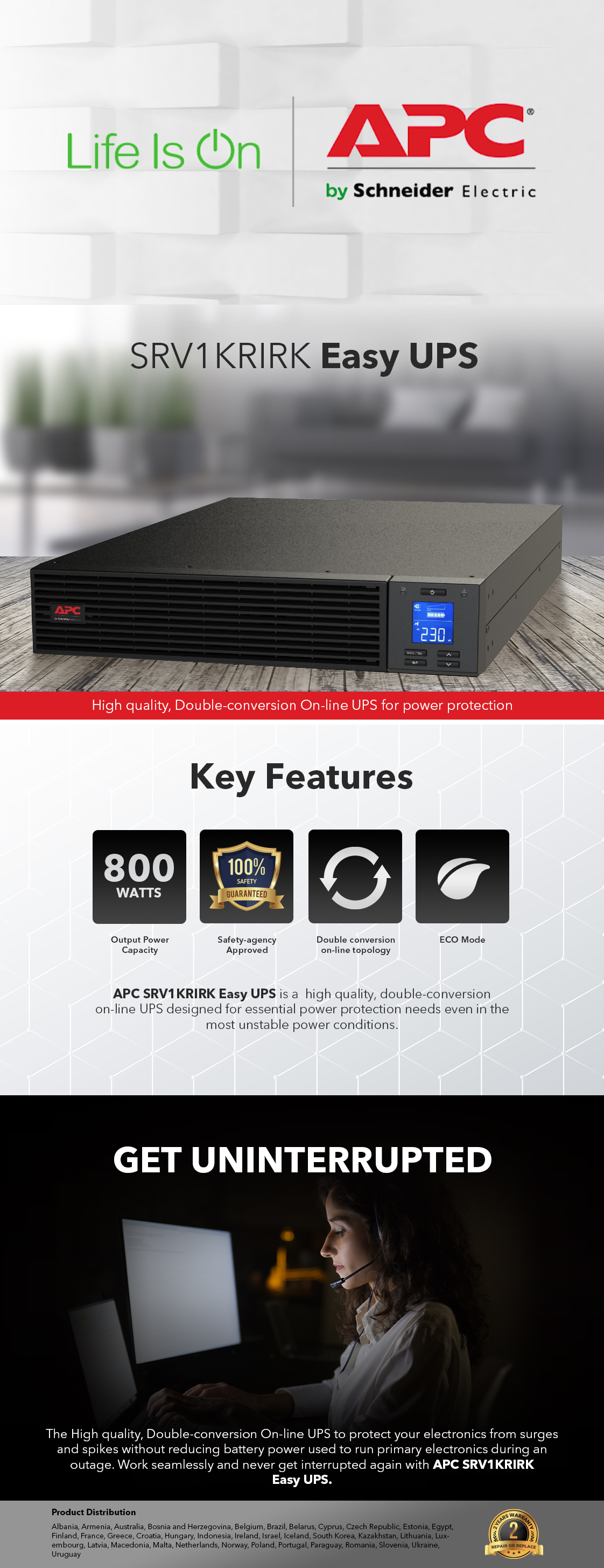 APC Easy UPS On-Line 1000VA 230V 800W with Rail Kit SRV1KRIRK - PCC ...