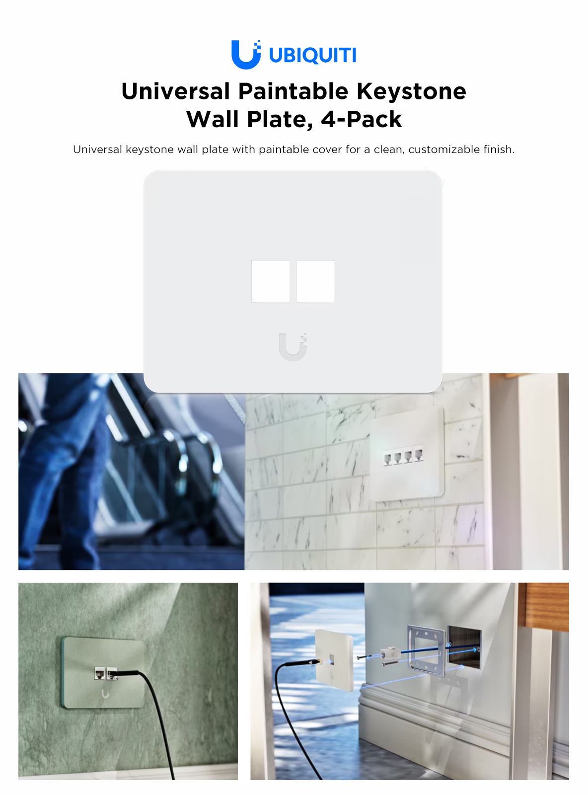 Ubiquiti 2 Port Keystone Horizontal Wall Plate, Pack of 4 | Scorptec ...