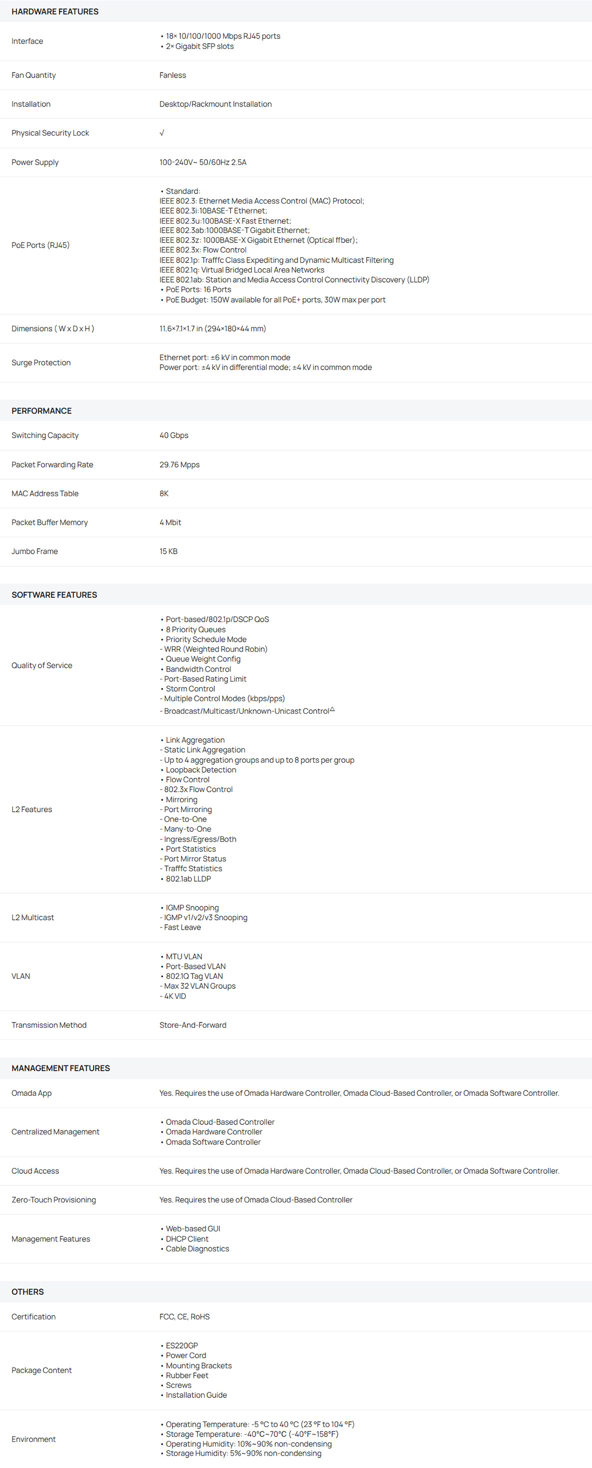 TP-Link Omada ES220GP Easy Managed Switch