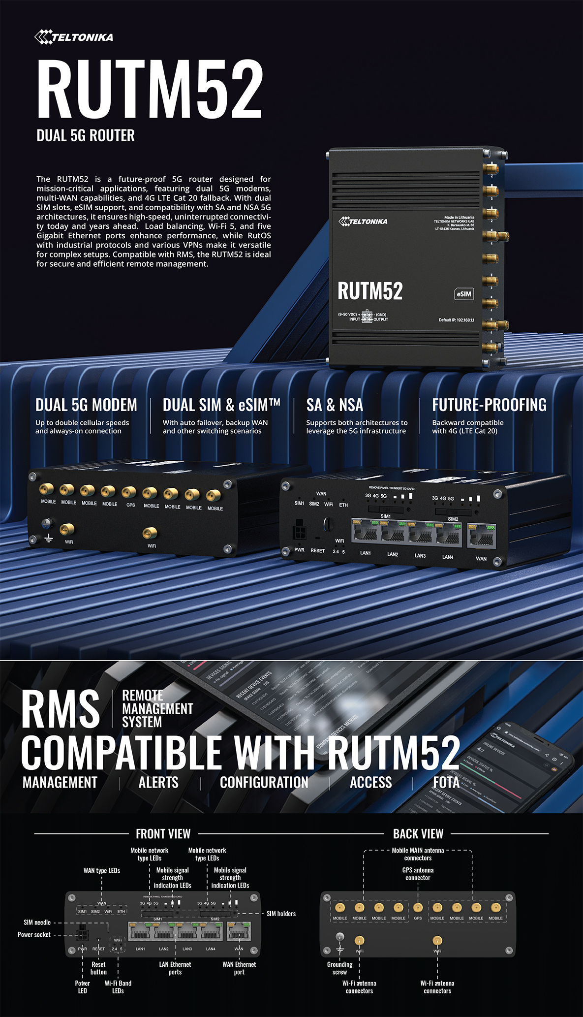 Teltonika RUTM52 5G Wi-Fi 5 Router | Scorptec Computers