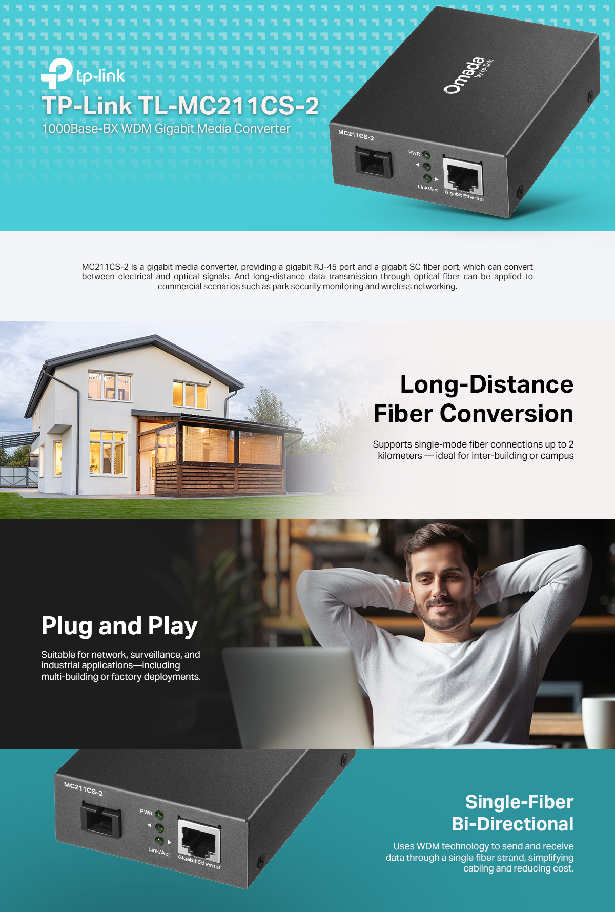 TP-Link Omada MC211CS-2 Gigabit WDM Media Converter