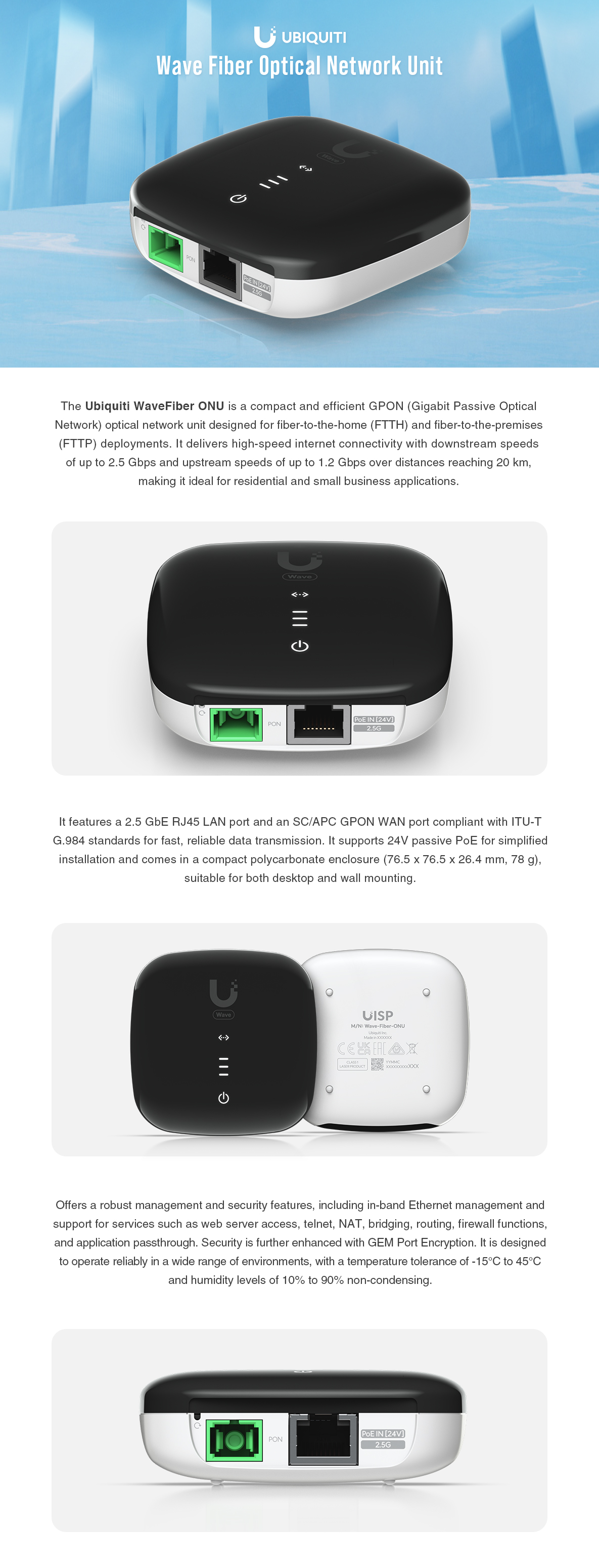 Ubiquiti Wave Fiber Optical Network Unit | Scorptec Computers