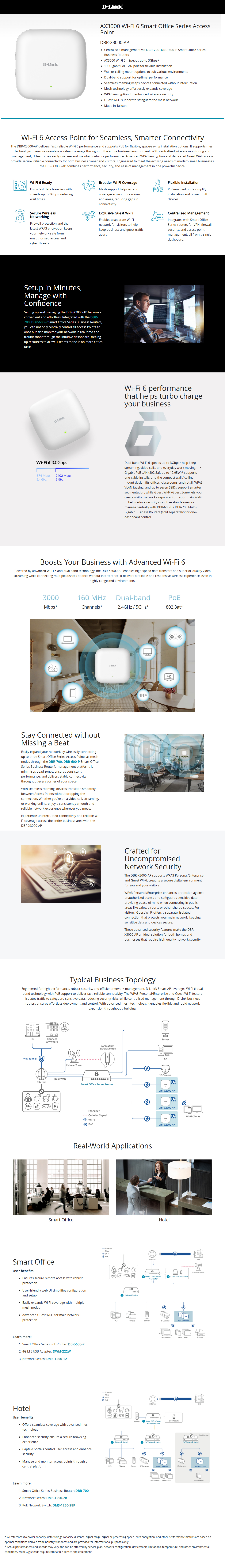D-Link DBR-X3000 Wireless Access Point, Wi-Fi 6 | Scorptec Computers