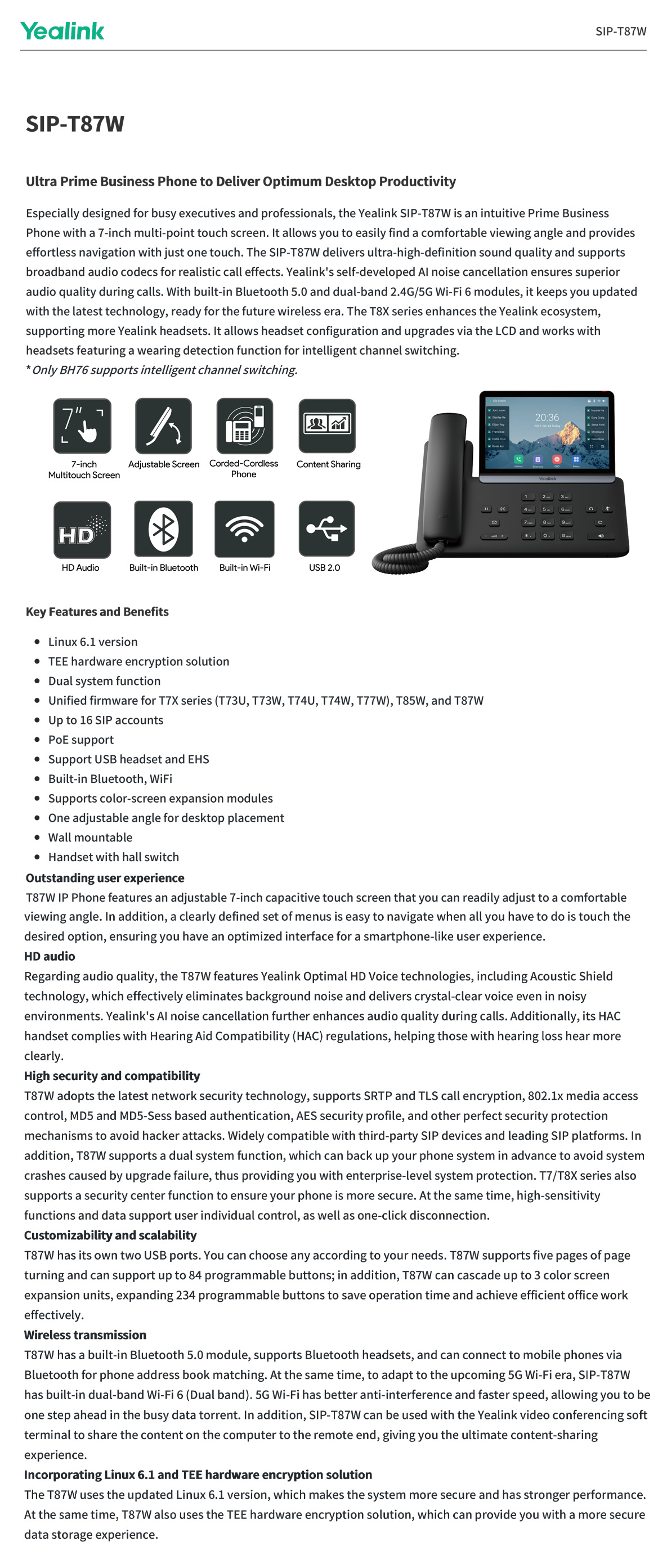 Yealink SIP-T87W 16 Line IP Phone | Scorptec Computers