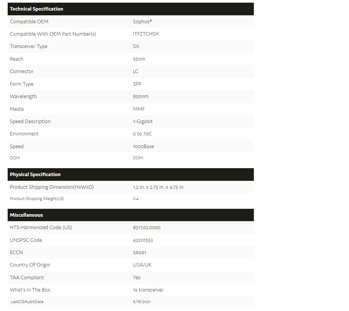 Buy Sophos SFP Transceiver Module Networking Scorptec Computers