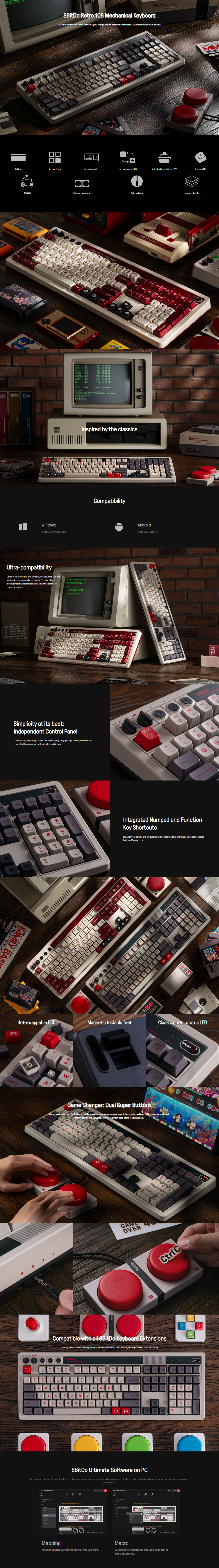 8BitDo Retro 108 N Edition Wireless Mechanical Keyboard, Kailh Box ...