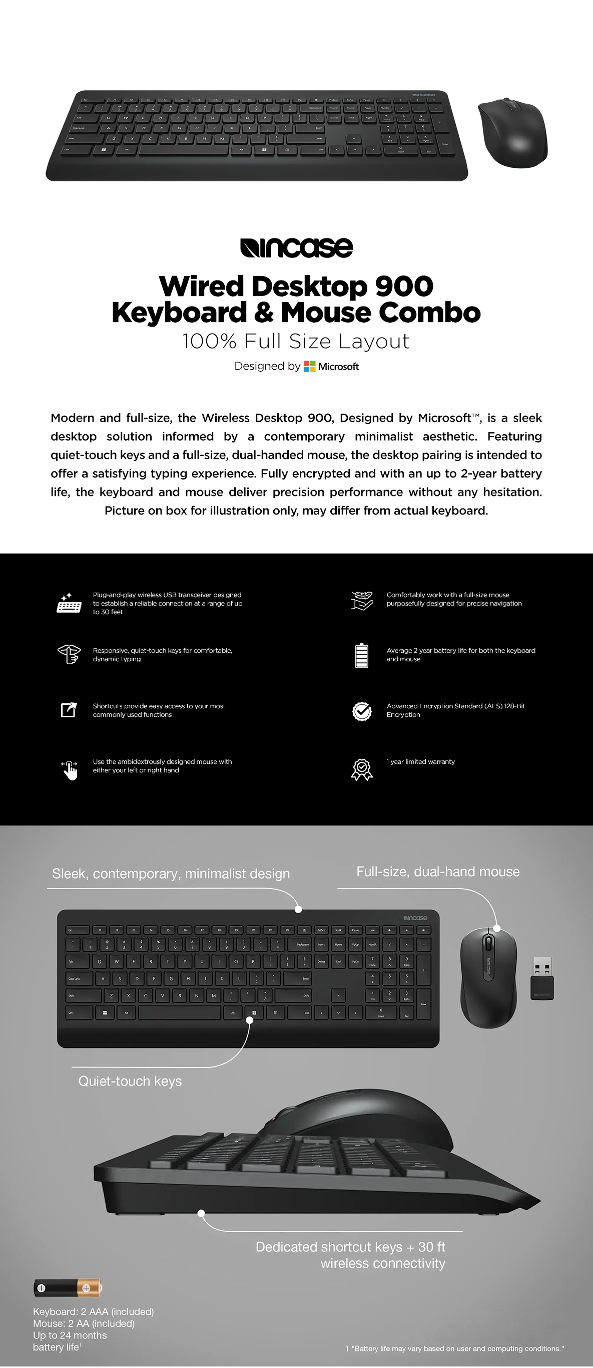 Incase Designed by Microsoft Wireless Desktop 900 Keyboard and Mouse