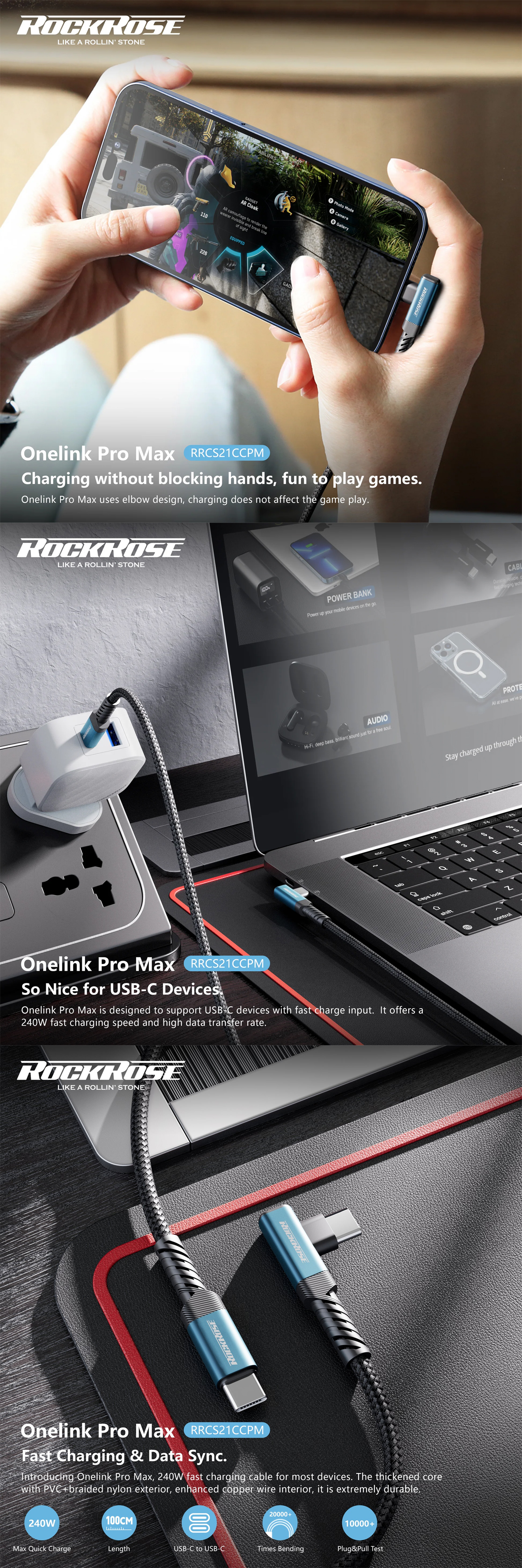 Rockrose OneLink Pro Max 1M Right Angle USB-C to USB-C Cable | Scorptec ...