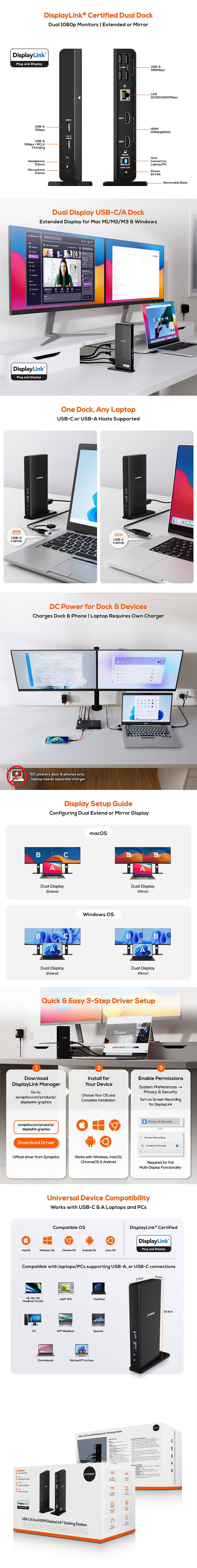 mBeat USB-C/A Dual HDMI DisplayLink Docking Station