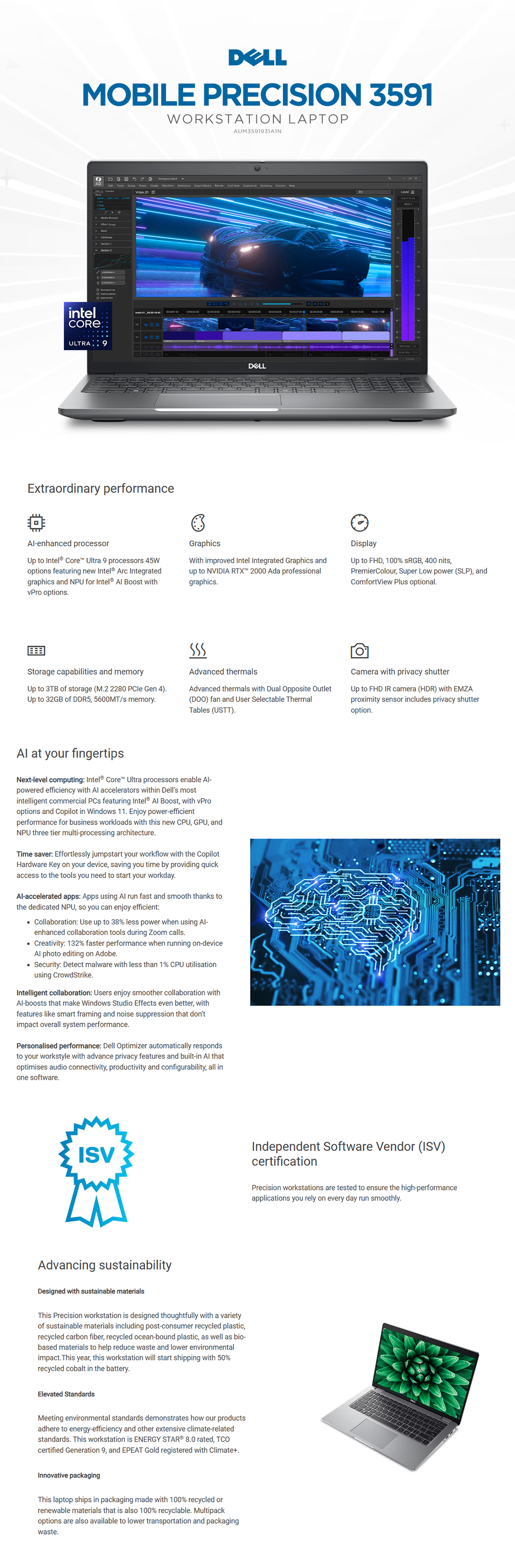 Dell Mobile Precision 3591 15.6inch Ultra 9 32GB RAM 1TB RTX 2000 Grey Laptop