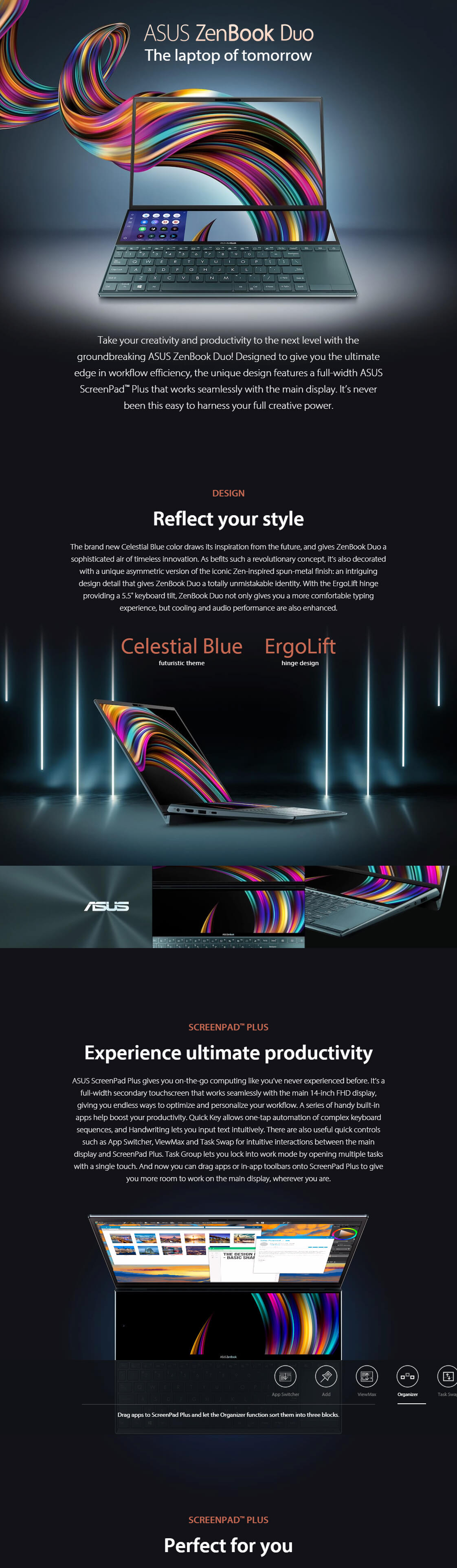 Features - ASUS ZenBook Duo UX481FL Celestial Blue 14inch Core i7 Laptop ASUS ZenBook Duo UX481FL Celestial Blue 14inch Core i7 Laptop