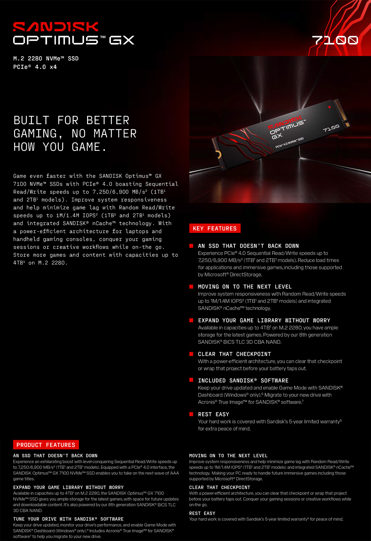 SanDisk Optimus GX 7100 1TB M.2 2280 NVMe 2.0 PCIe 4.0 SSD