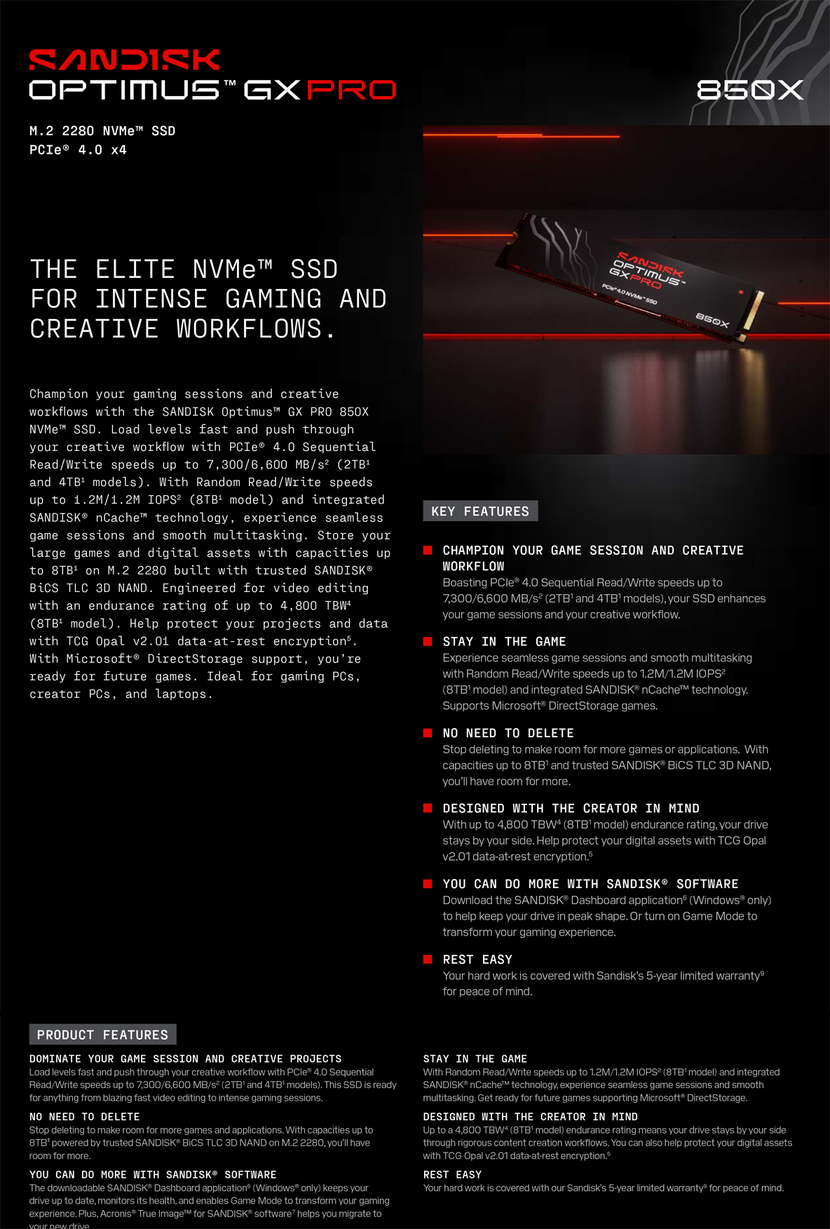 SanDisk Optimus GX PRO 850X 1TB M.2 2280-S3-M NVMe 1.4 PCIe 4.0 SSD