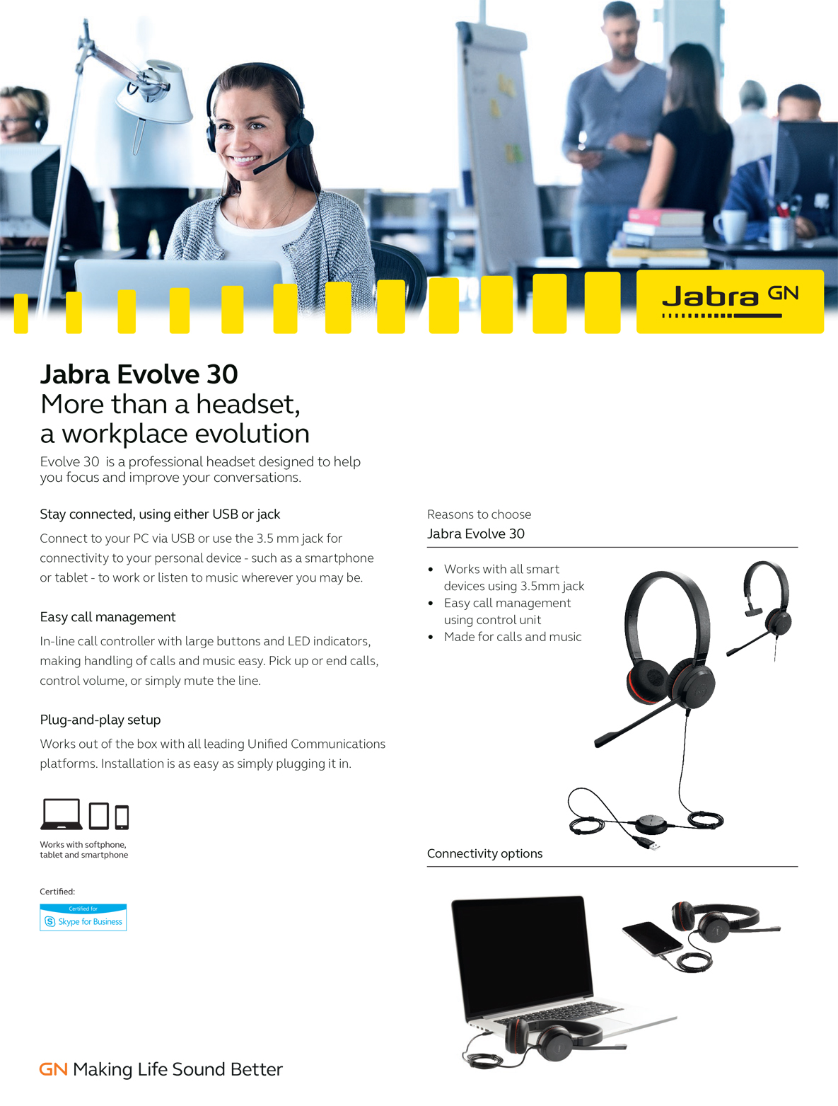Jabra Evolve 30 II MS Stereo USB-C/A Headset - Black