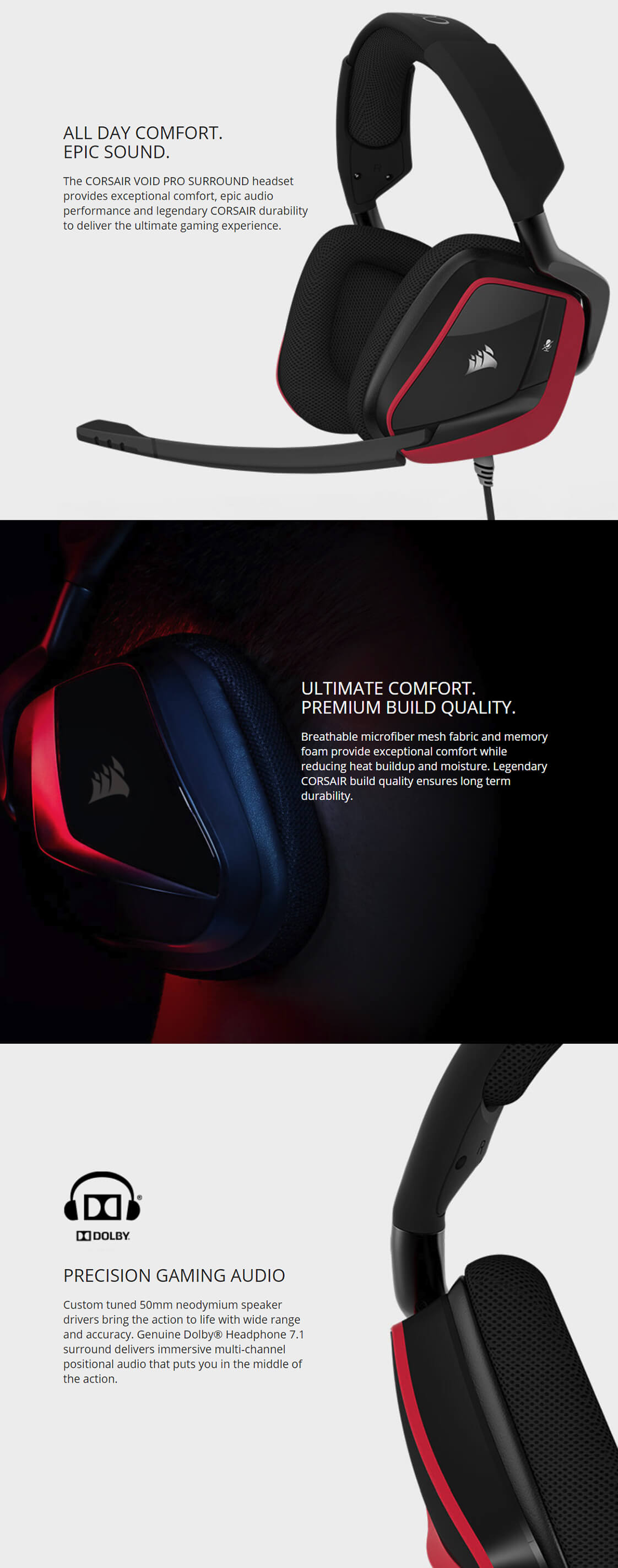 Buy Corsair Gaming VOID PRO Surround Hybrid Stereo Gaming Headset, Red |  Headphones | Scorptec Computers