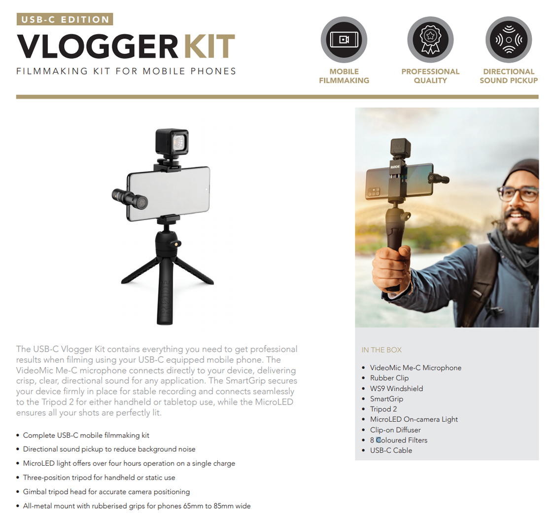 Buy Rode Vlogger Filmmaking Kit For Mobile Phones VideoMic MeC Mic Microphones Scorptec