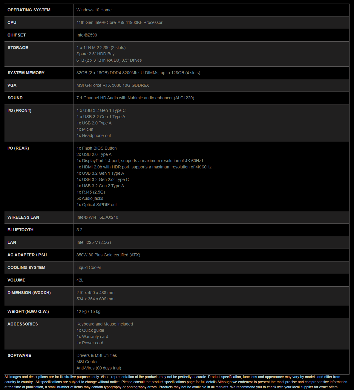Buy MSI MEG Infinite X 11TE Black Core I9 RTX 3080 Gaming PC Branded 